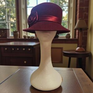 Sakkas Deep Red Cloche Hat with Satin Band
